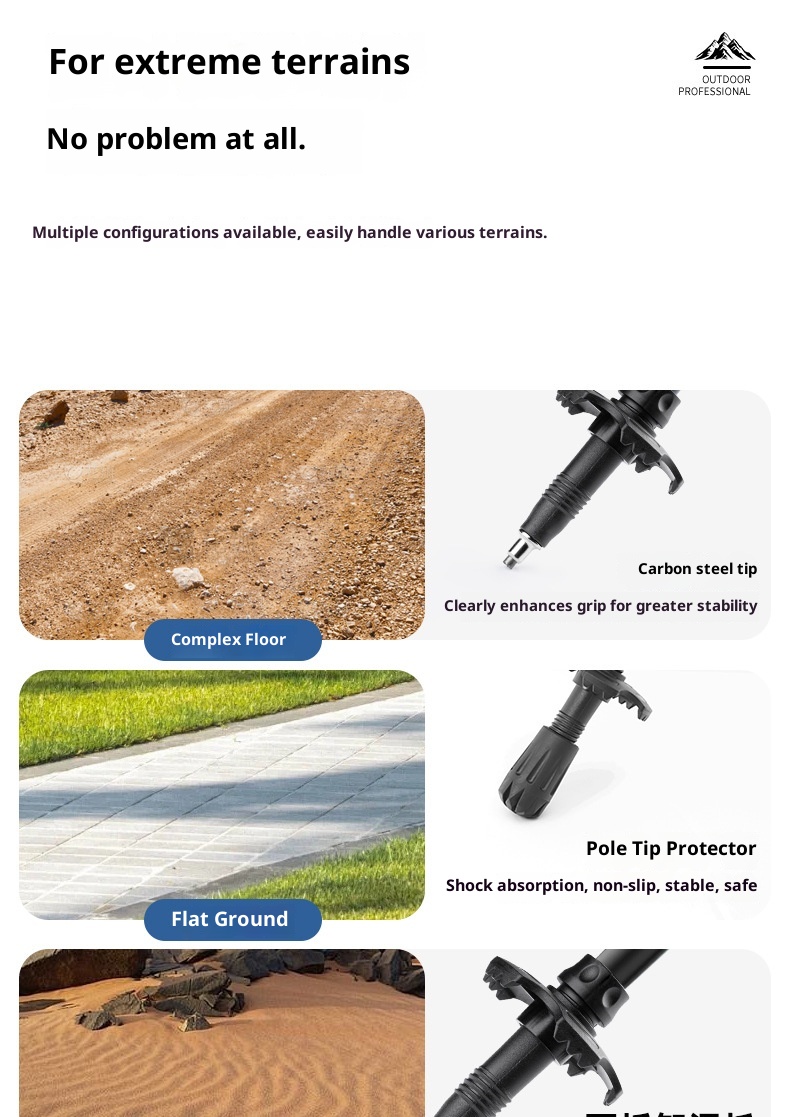 001 Ultra-light Aluminum Alloy Hiking Stick Folding Professional Outdoor Trekking Pole Five-section Anti-slip Climbing_voghion.com