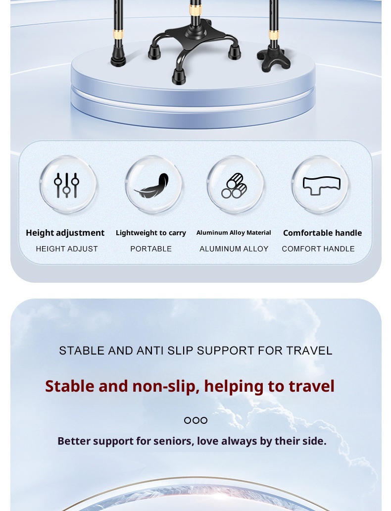 001 Elderly Telescopic Four-Legged For Seniors Special Armrest Cane Lightweight Multifunctional Non-Slip Walking Stick_voghion.com