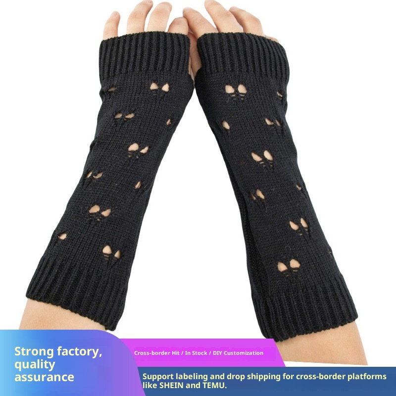 001 Heart-shaped Knitted Gloves Autumn Winter New Style Warm Arm Warmers Mid-length Ski Half-finger Wrist Guards Sleeves_voghion.com
