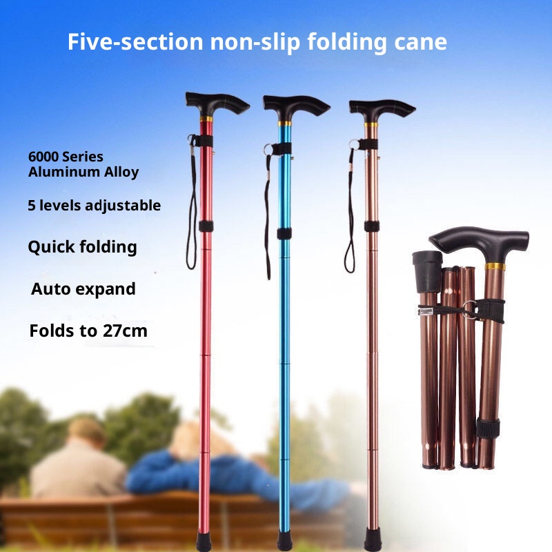 001 Anti-Slip Folding Trekking Pole Elderly 4-Section Walking Stick Telescopic Aluminum Alloy Cane Wholesale Hot Sale_voghion.com