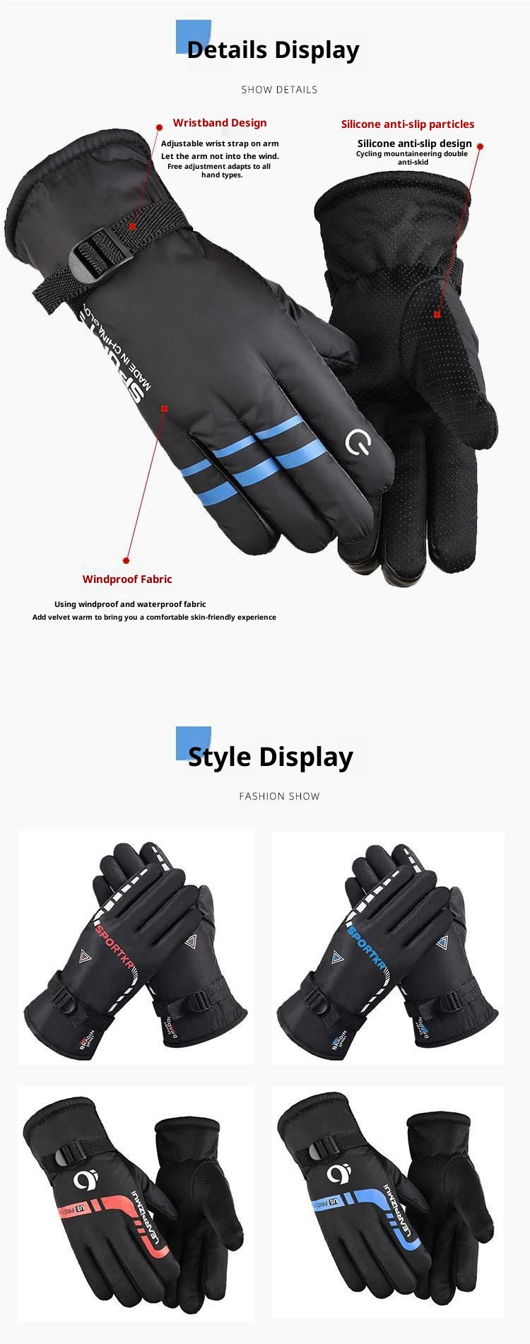 001 Men's Winter Women's Warm Cycling Cold-Proof Fleece-Lined Thickened Windproof Waterproof Motorcycle Skiing Cotton Gloves_voghion.com