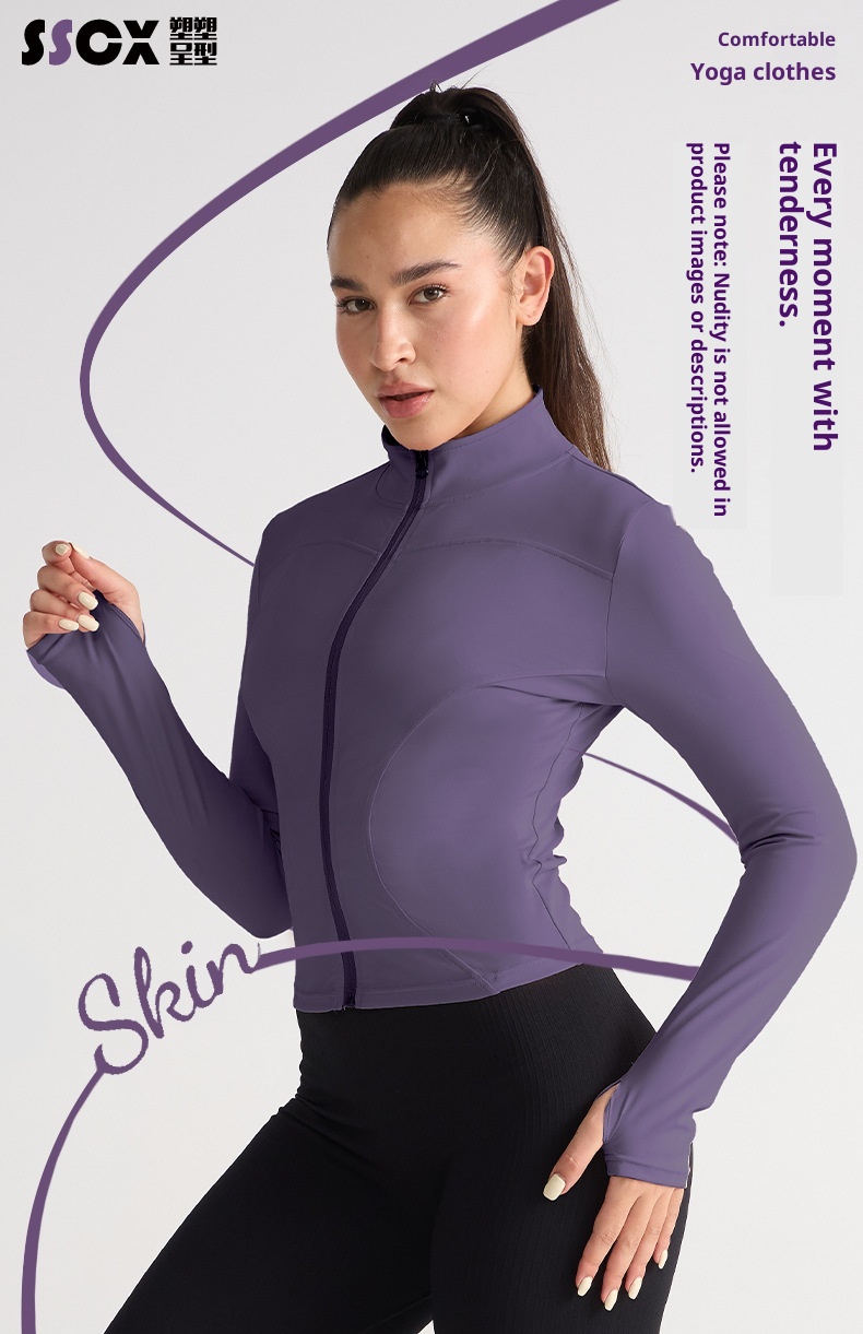 001 Giacca elasticizzata alta Abbigliamento fitness Top Autunno Inverno Collo alto Cerniera Abbigliamento sportivo Corsa Slim Fit Manica lunga Yoga_voghion.com