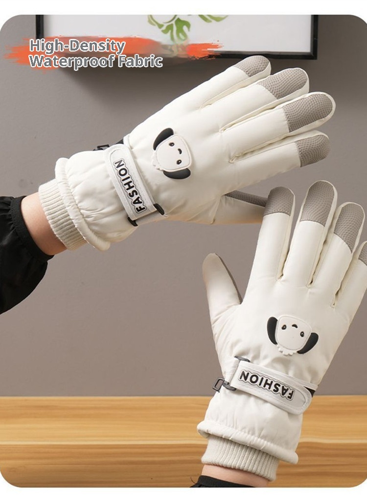 001 Weiße Skihandschuhe von Pochacco für Herbst und Winter: Warm, Touchscreen-geeignet, kälte- und wasserdicht, mit Fleece gefüttert, dick gefüttert, ideal zum Reiten im Freien._voghion.com