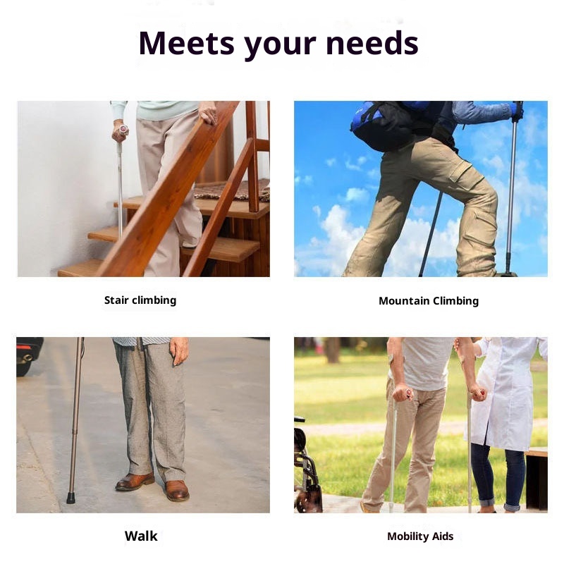 001 Bastone da passeggio per anziani, telescopico, pieghevole, portatile, da arrampicata, da trekking, antiscivolo, in lega di alluminio, con manico curvo_voghion.com