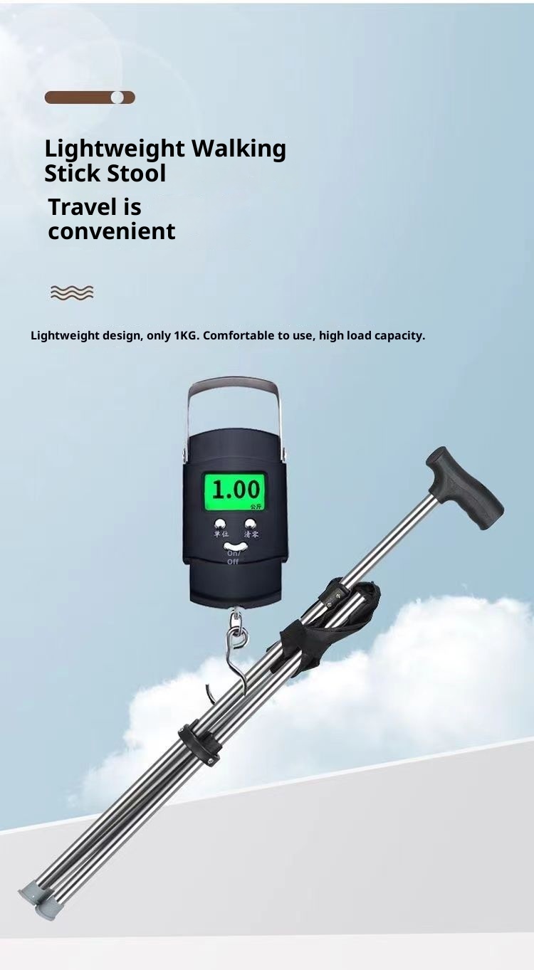 001 Faltbarer Trekkingstock aus Edelstahl mit Sitz, multifunktionaler Wanderstock, rutschfest, tragbar, sturzsicher für den Außenbereich_voghion.com