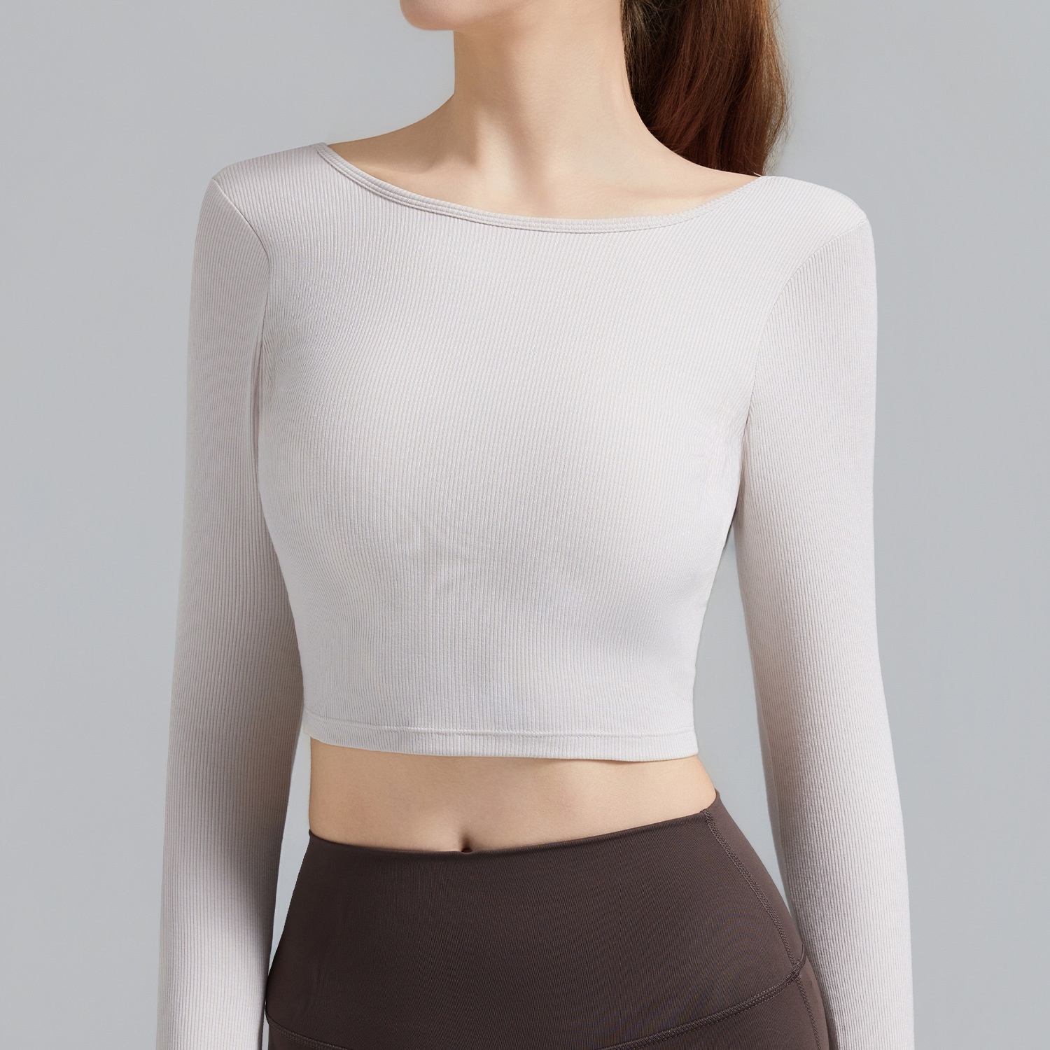 001 Top da yoga da donna con imbottitura per il petto, per pilates, con schiena scoperta, dimagrante, sportivo, a maniche lunghe, per allenamento e fitness_voghion.com