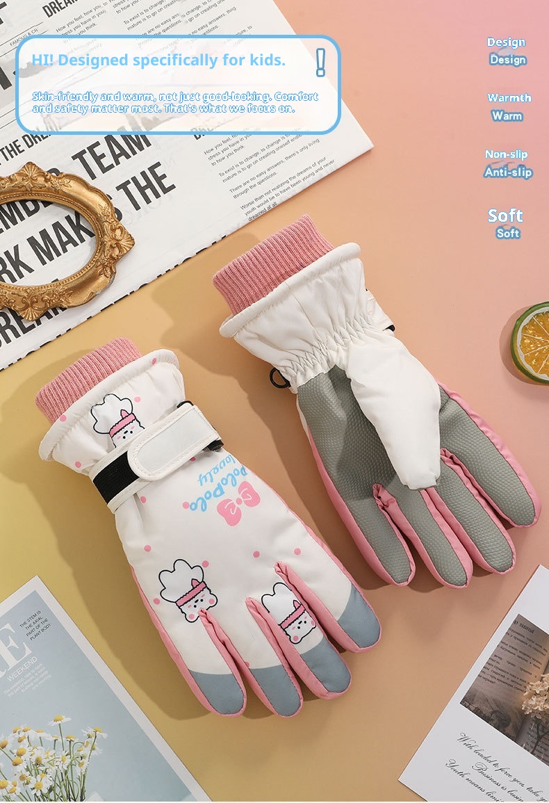 001 Cross-Border Winter Children's Ski Fleece-Lined Thickened Touchscreen Cycling Anti-Slip Windproof Student Cartoon Warm_voghion.com