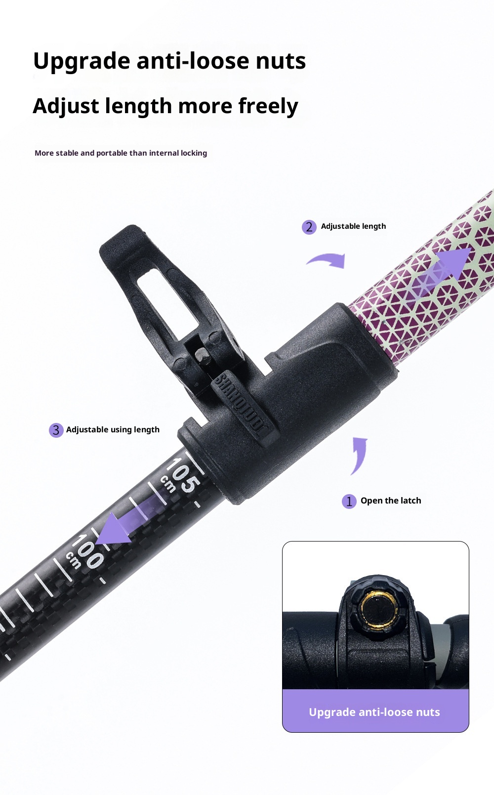 001 Carbon Fiber Trekking Pole Telescopic Three-Section Stick Adjustable Portable Essential Supplies Outdoor Hiking_voghion.com