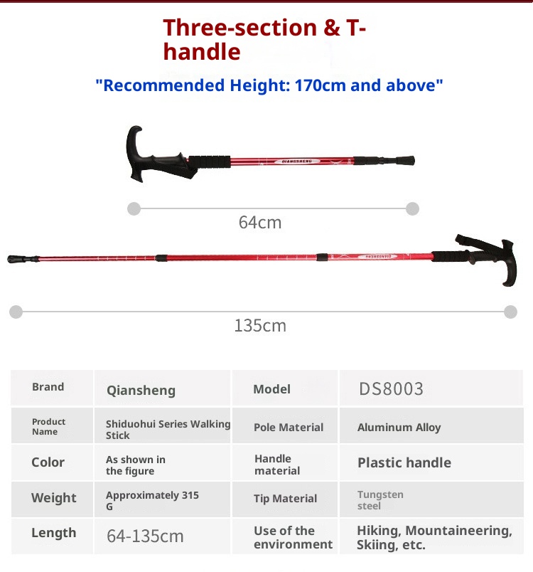 001 Attrezzatura per l'escursionismo: bastoncini da trekking, stampelle per anziani, camminata, escursionismo telescopico in lega di alluminio ultraleggero_voghion.com