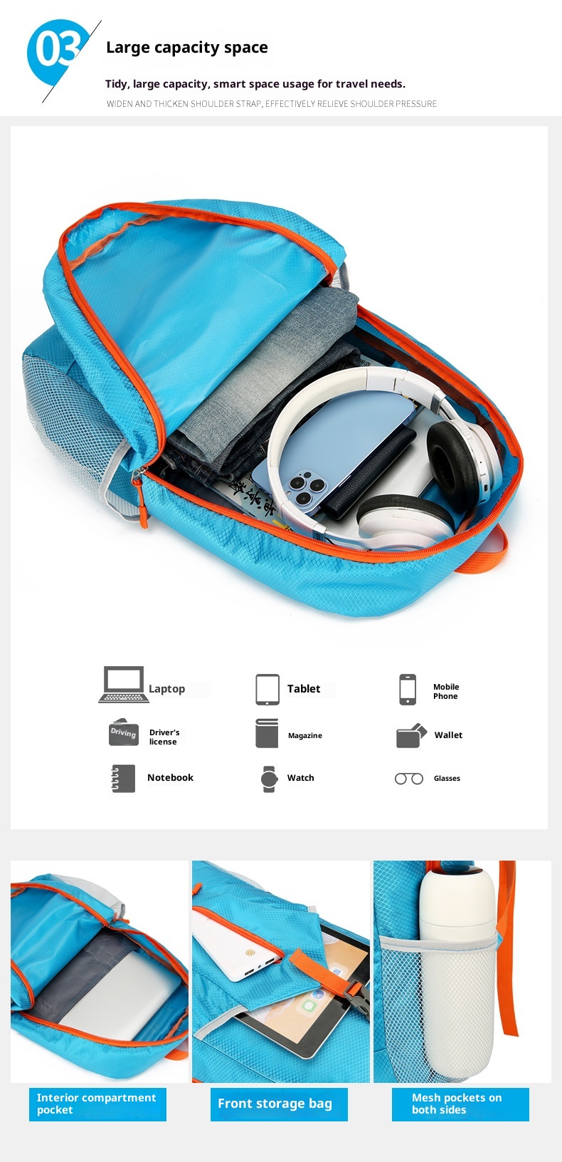 001 Nuovo zaino di grande capacità per uomo e donna, borsa portaoggetti pieghevole, borsa da escursionismo e ciclismo ultraleggera e resistente all'acqua_voghion.com