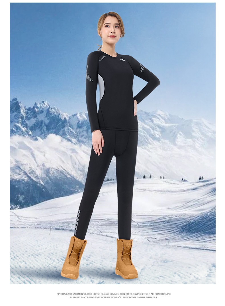 001 Intimo termico da sci da donna ad asciugatura rapida, set sportivo invernale da corsa, top a maniche lunghe con fodera in pile per escursionismo_voghion.com