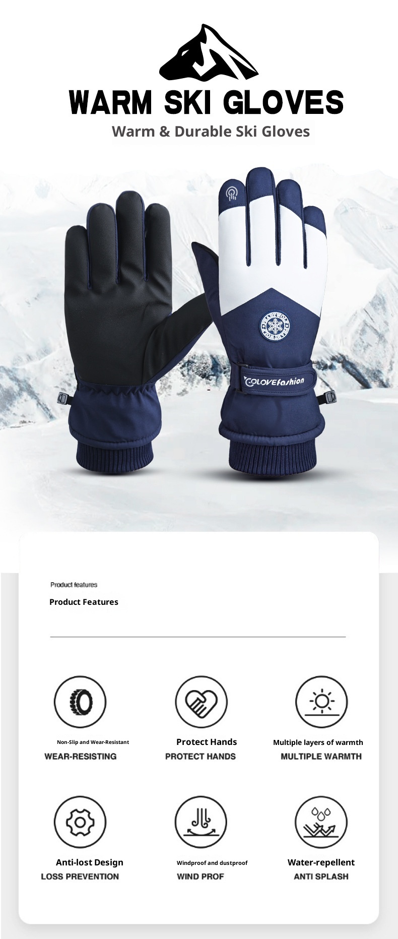 ActiveGo Fleece-Lined Thickened Winter Ski Outdoor Cycling Warm Touchscreen Non-Slip Unisex Lamb Wool Gloves_voghion.com