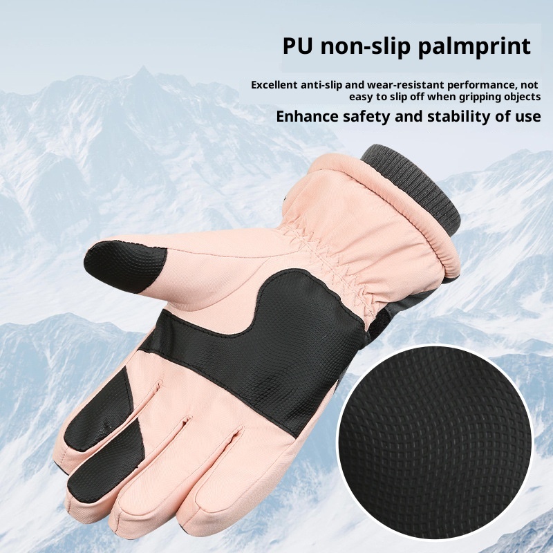 001 Women's Ski Gloves Winter Cycling Thickened Fleece Snow Play Cotton Warm Cold-Proof Electric Motorcycle Men's_voghion.com