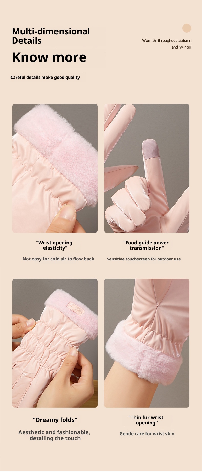 001 Ski Warme, wasserabweisende Handschuhe für Studentinnen mit niedlichen Bärenohren, Touchscreen-Funktion, Winter-Radfahren, kältebeständig, verdickt, Outdoor-Handschuhe_voghion.com