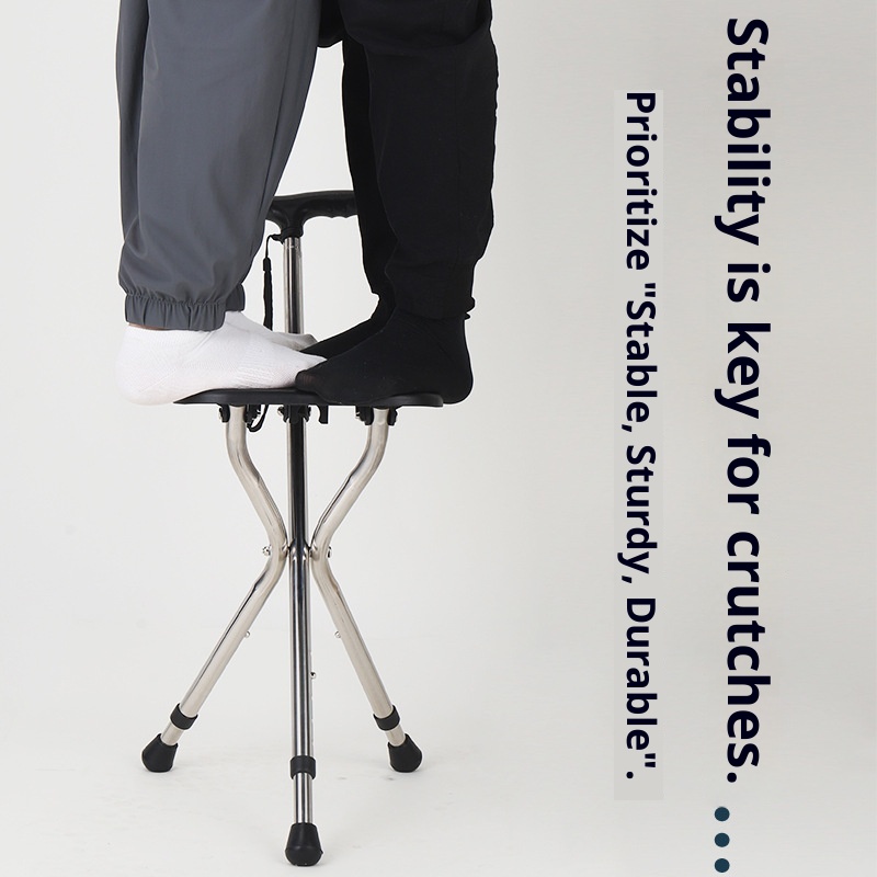 001 Bastone da passeggio portatile per anziani, multifunzionale, con seduta allargata, sgabello in canna, illuminazione in acciaio inossidabile ispessito_voghion.com