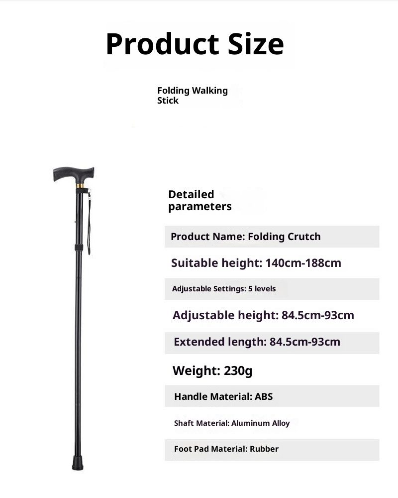 001 Bastone da passeggio per anziani, telescopico, pieghevole, portatile, da arrampicata, da trekking, antiscivolo, in lega di alluminio, con manico curvo_voghion.com