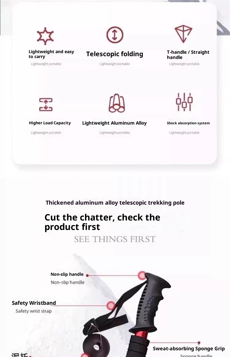 001 Teleskopierbarer, faltbarer Wander- und Kletterstock, ultraleichter, ultrakurzer Trekkingstock für Outdoor-Aktivitäten_voghion.com