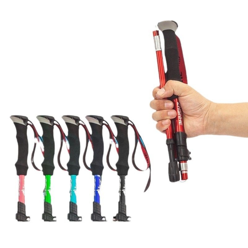 001 Bastone telescopico pieghevole leggero multifunzionale per arrampicata, escursionismo, camminata, antiscivolo_voghion.com