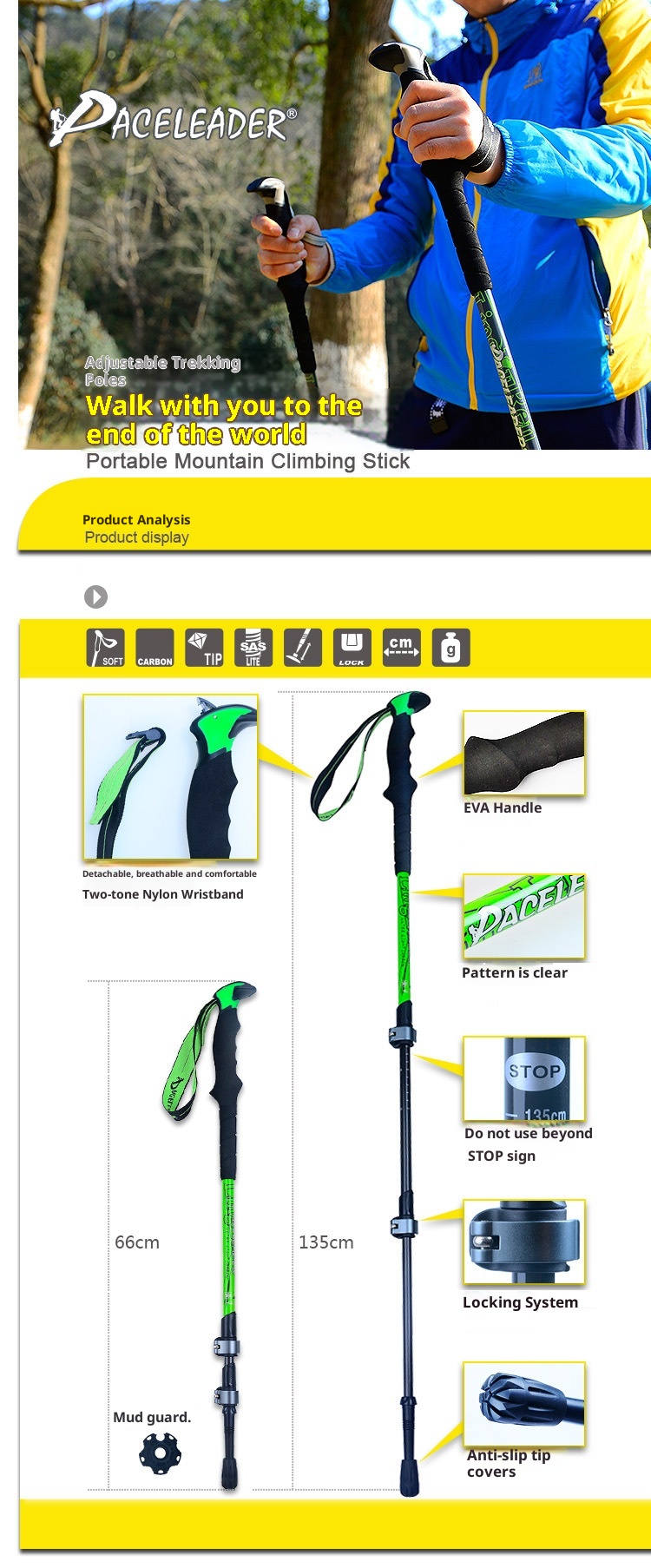 001 Manufacturer Wholesale Thickened New Model 7075 Metal External Lock Hiking Walking Stick_voghion.com