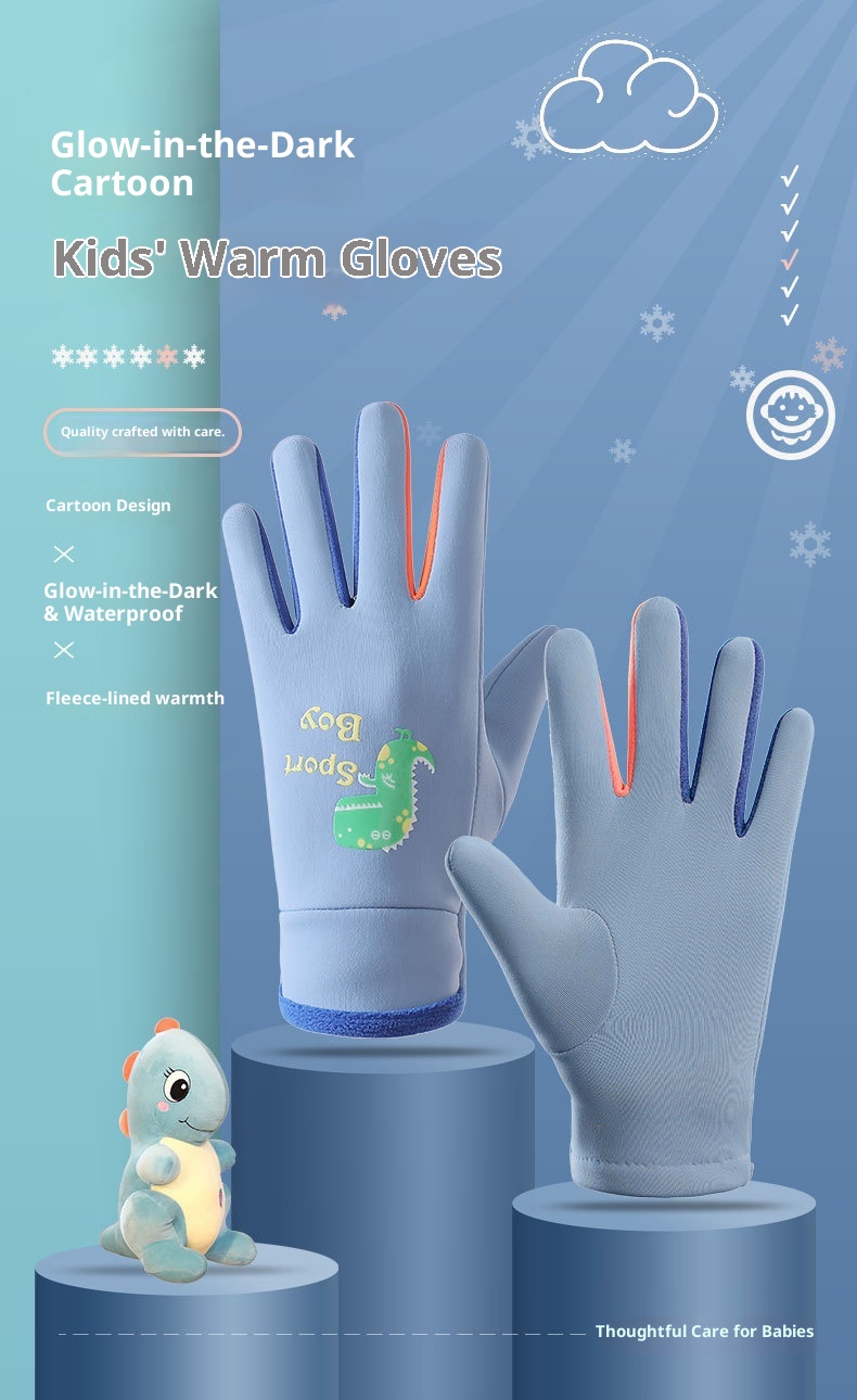 001 Winter Children's Warm Gloves Windproof Water-Resistant Boys And Girls Skiing Snow Play Fleece-Lined Cycling Outdoor_voghion.com