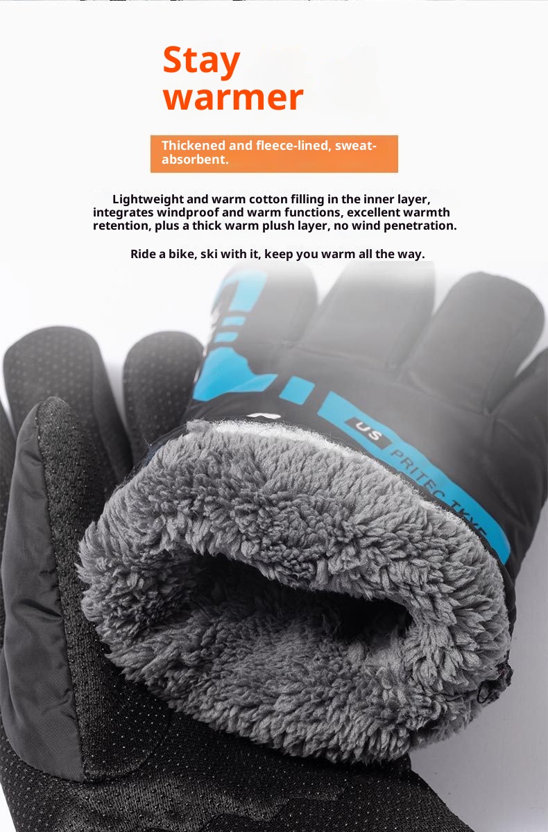 001 Winter Warm Men's Gloves For Cycling Skiing, Fleece-Lined, Thickened, Windproof, Non-Slip, Motorcycle, Electric Scooter,_voghion.com