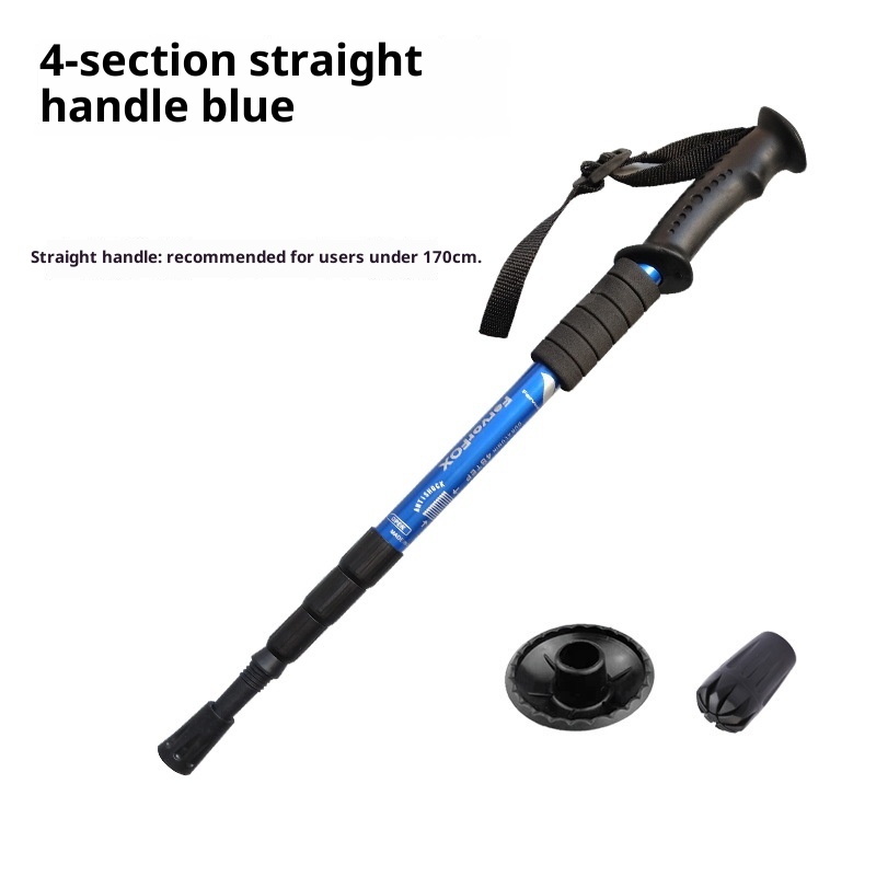 001 Telescopic Four-Section Three-Section Aluminum Alloy Elderly Shock Absorption Ultra-Light Straight Curved Handle Hiking_voghion.com