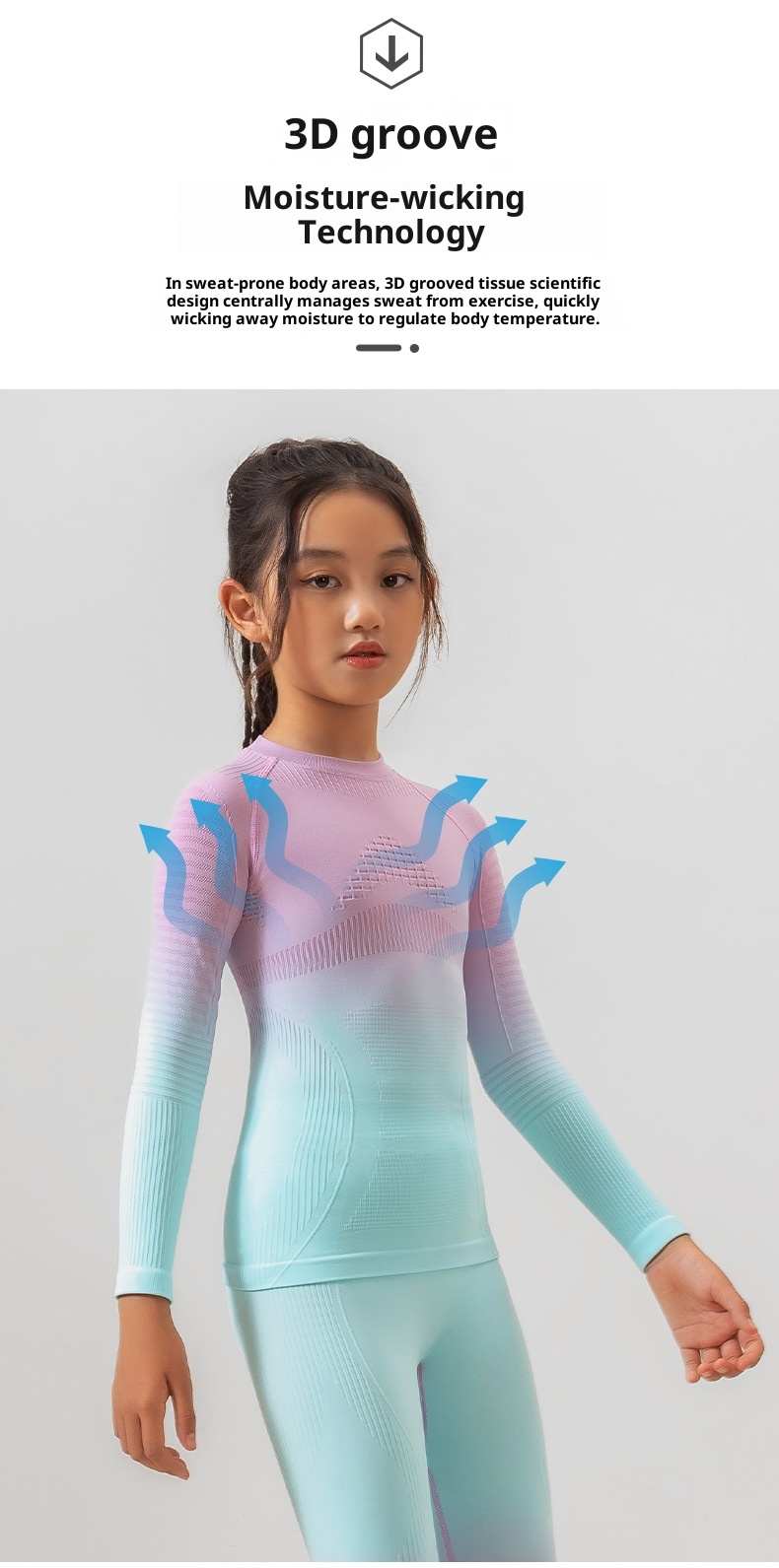 001 Maglia da sci funzionale a compressione monopezzo, elastica e ad asciugatura rapida per bambini, strato di base traspirante e caldo._voghion.com