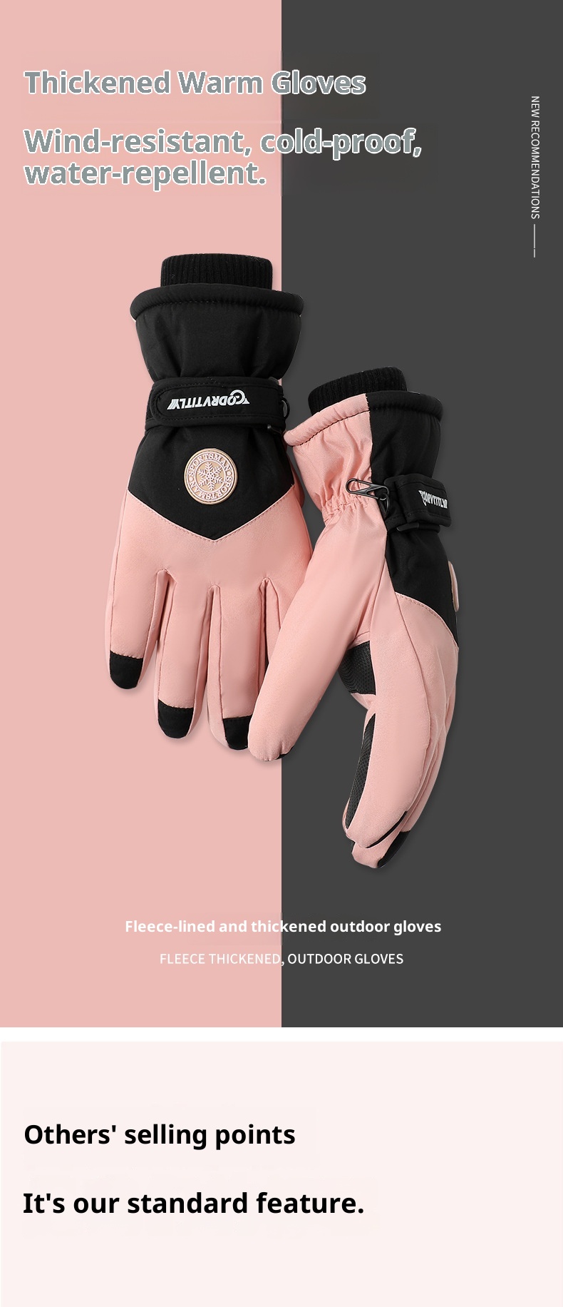 Gants de ski d'hiver tactiles pour femmes avec boucle anti-perte, gants de cyclisme chauds doublés en polaire épaisse et résistants au froid pour l'extérieur_voghion.com