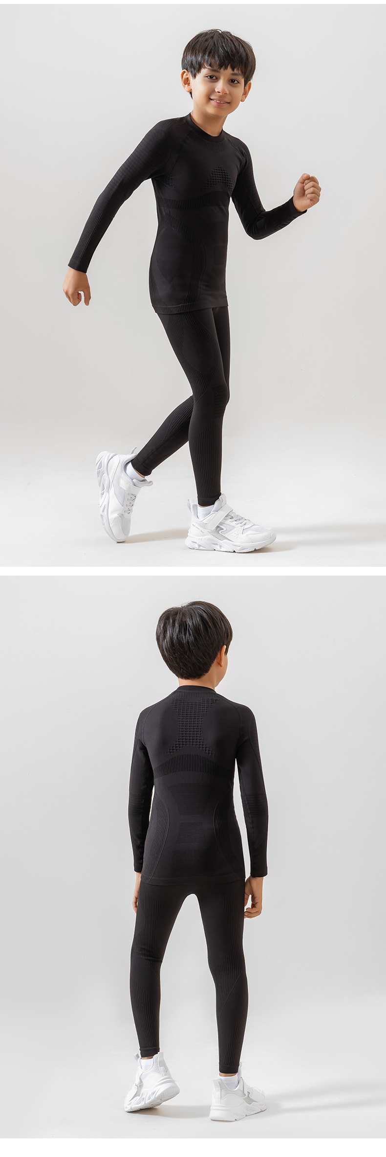 001 Maglia da sci funzionale a compressione monopezzo, elastica e ad asciugatura rapida per bambini, strato di base traspirante e caldo._voghion.com