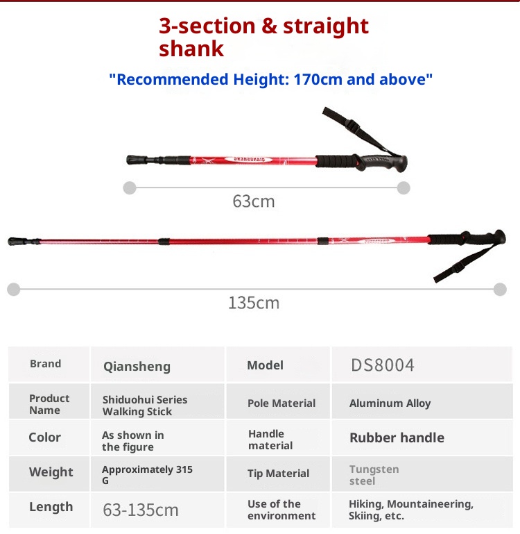 001 Attrezzatura per l'escursionismo: bastoncini da trekking, stampelle per anziani, camminata, escursionismo telescopico in lega di alluminio ultraleggero_voghion.com