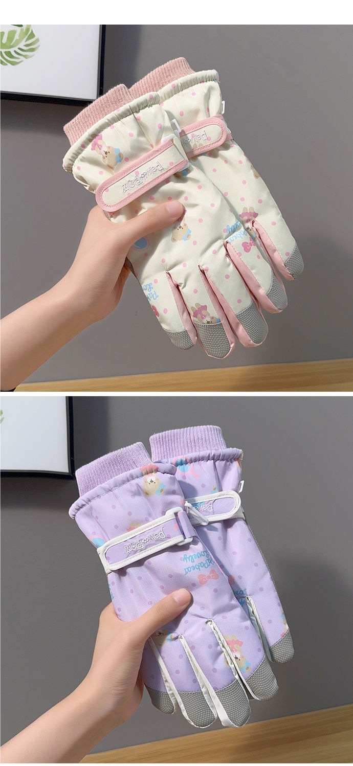 001 Niedliche Bären-Skihandschuhe für Damen, Winter, Baumwolle, warm, kältebeständig, wasserdicht, fleecegefüttert, verdickt, Touchscreen-kompatibel, Radfahren_voghion.com