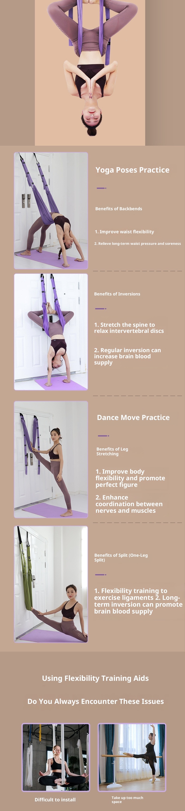 001 Hava İpi Tek Kelimelik At Alt Sırt Eğitmeni Bölme İnversiyon Yoga Yardımı Direnç Bandı Dans Esneme Kayışı_voghion.com