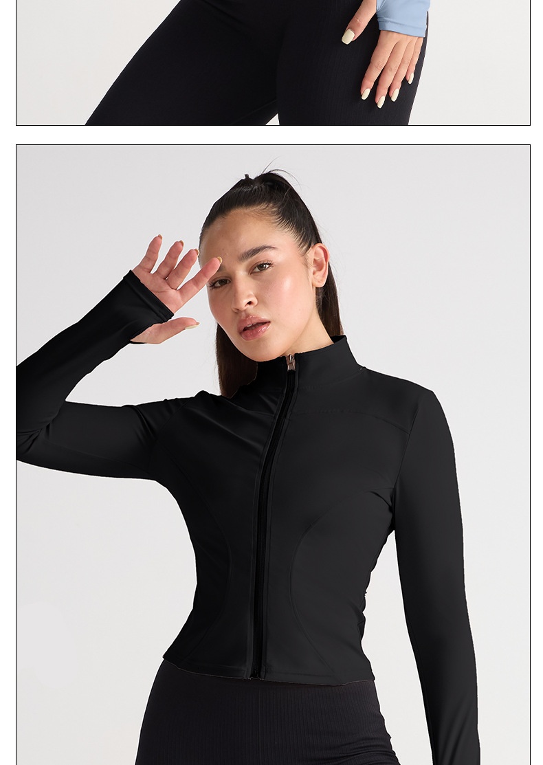 001 Giacca elasticizzata alta Abbigliamento fitness Top Autunno Inverno Collo alto Cerniera Abbigliamento sportivo Corsa Slim Fit Manica lunga Yoga_voghion.com