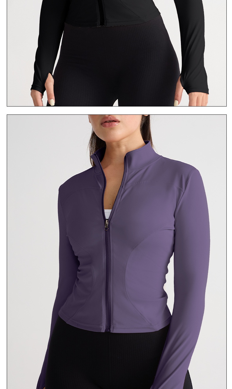 001 Giacca elasticizzata alta Abbigliamento fitness Top Autunno Inverno Collo alto Cerniera Abbigliamento sportivo Corsa Slim Fit Manica lunga Yoga_voghion.com