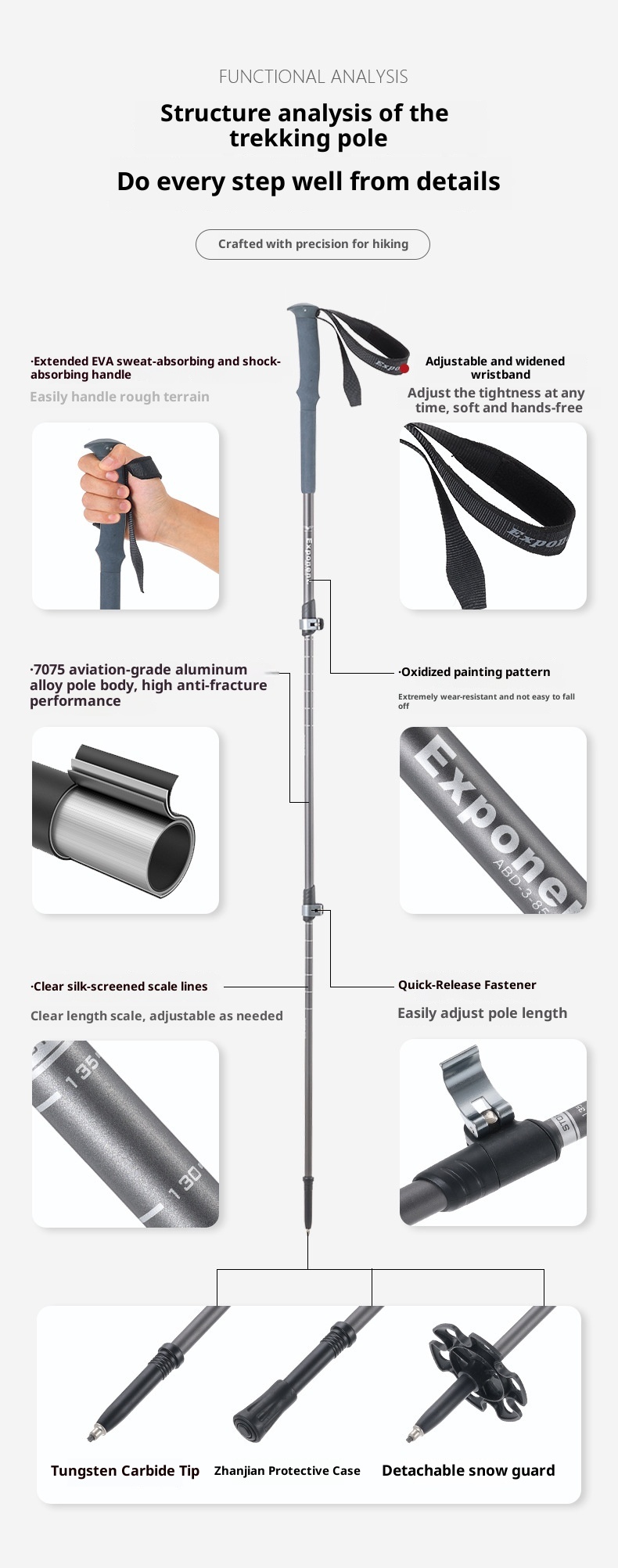 001 7075 Bastone da trekking per esterni in lega di alluminio, ultraleggero, retrattile, portatile, con bloccaggio_voghion.com