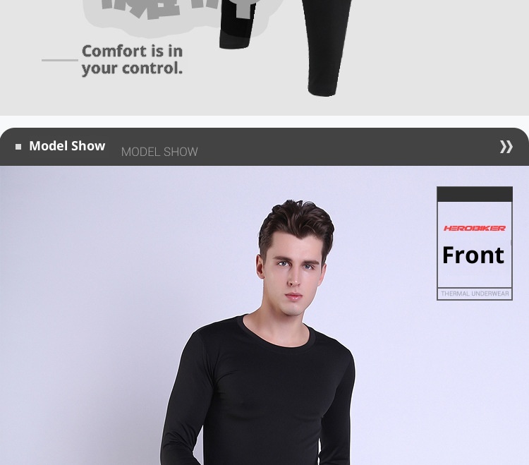 001 HEROBIKER Underwear Set Motorcycle Skiing Tight Long Johns Winter Men's Crew Neck Thermal Top_voghion.com