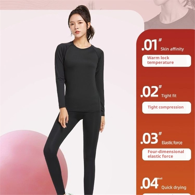 001 Intimo termico da sci da donna ad asciugatura rapida, in pile invernale, per escursioni all'aperto, strato di base, set sportivo_voghion.com