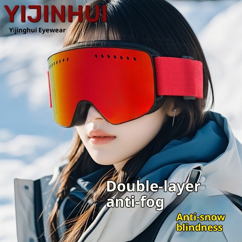 Gafas de esquí de doble capa antivaho, superficie de columna colorida y amplia visión, resistentes al viento, para invierno, para miopía y montañismo._voghion.com