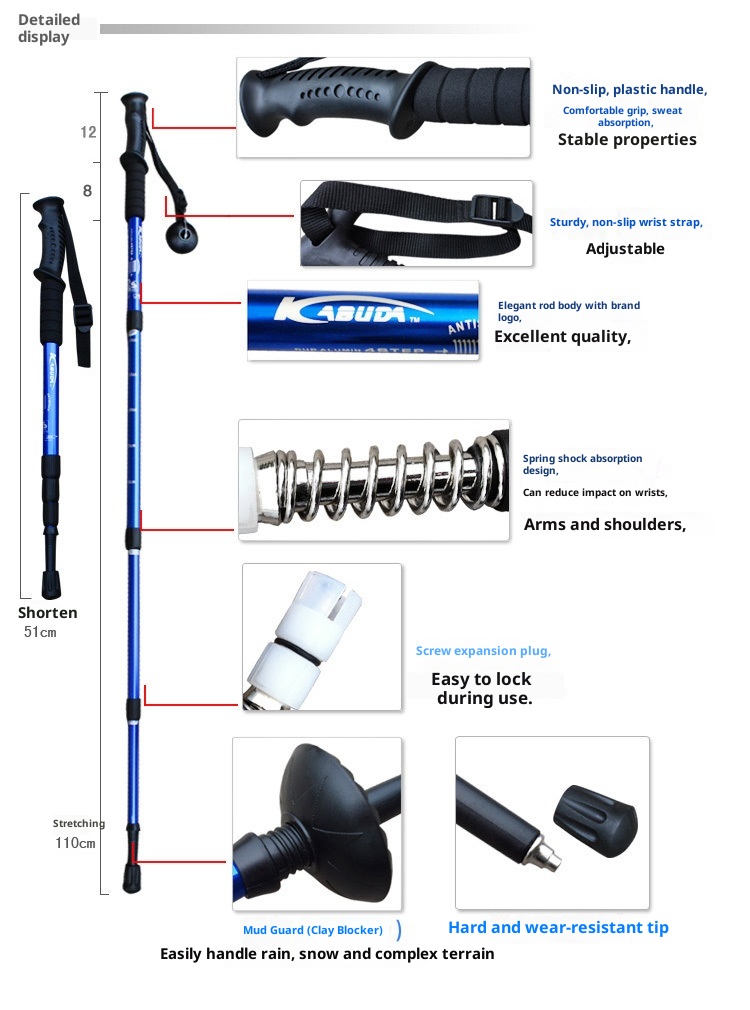 001 Attrezzatura per l'escursionismo: bastoncini da trekking, stampelle per anziani, camminata, escursionismo telescopico in lega di alluminio ultraleggero_voghion.com
