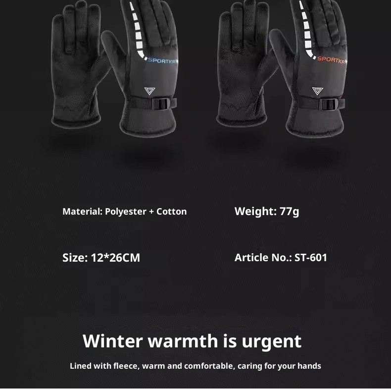 001 Winter Warm Fleece-Lined For Men, Thickened Motorcycle And Electric Bike Riding Gloves, Cold-Proof, Windproof,_voghion.com