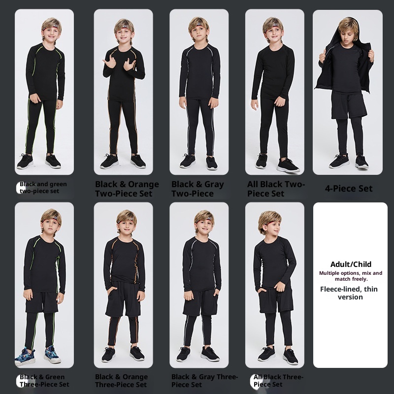 001 Children's Compression Training Suit Boys Basketball High Elastic Quick-Dry Long Sleeve Physical Fitness Football Sports_voghion.com