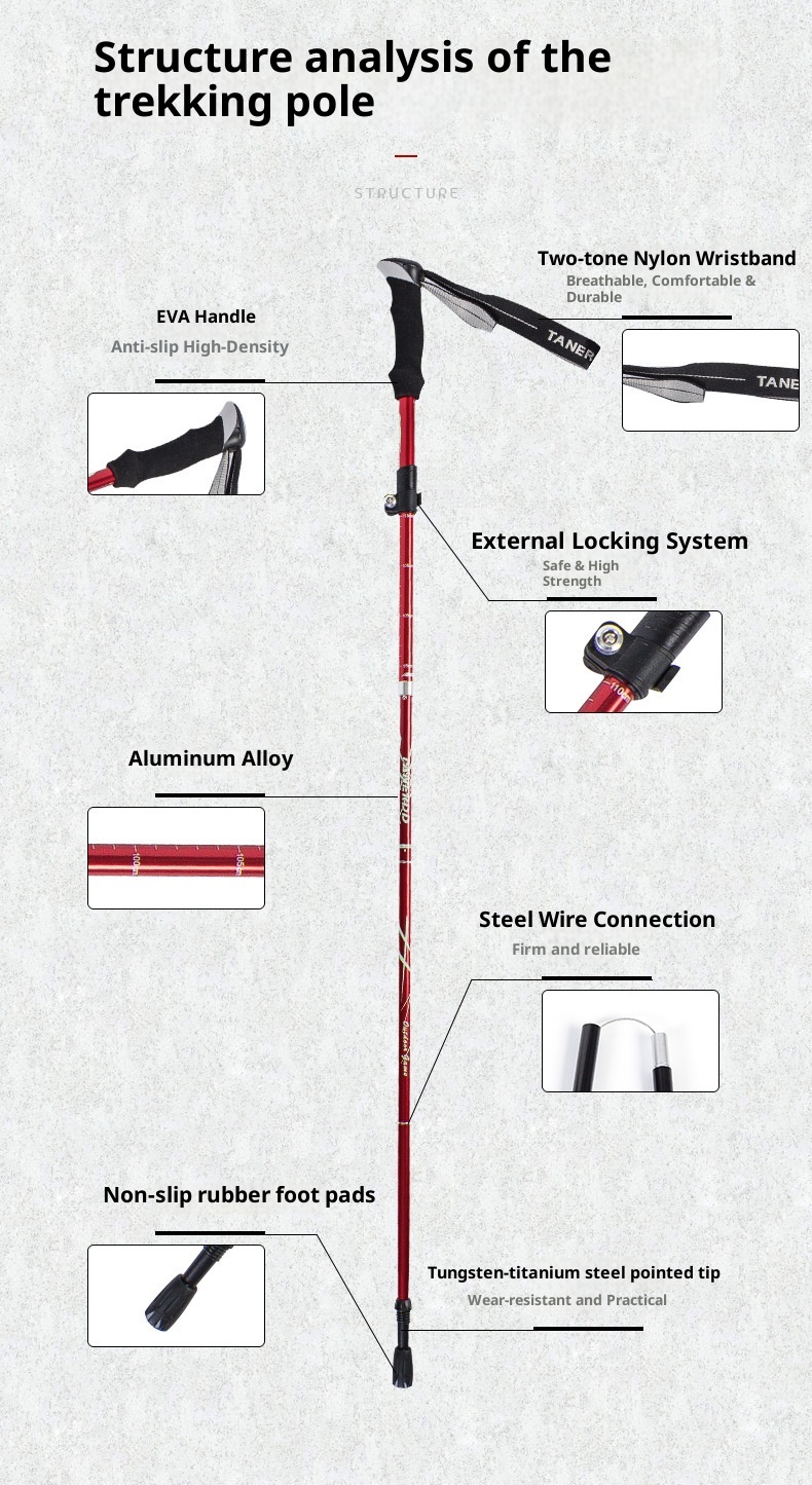 001 Bastone da passeggio telescopico corto ultraleggero pieghevole in lega di alluminio per escursionismo all'aperto all'ingrosso_voghion.com
