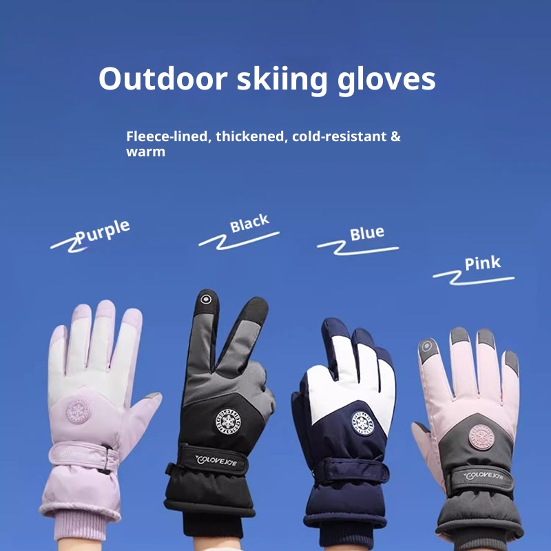 001 Winter Ski Warm Fleece Lined Thickened Waterproof Windproof Touchscreen Curved Finger Outdoor Cycling Riding Gloves_voghion.com