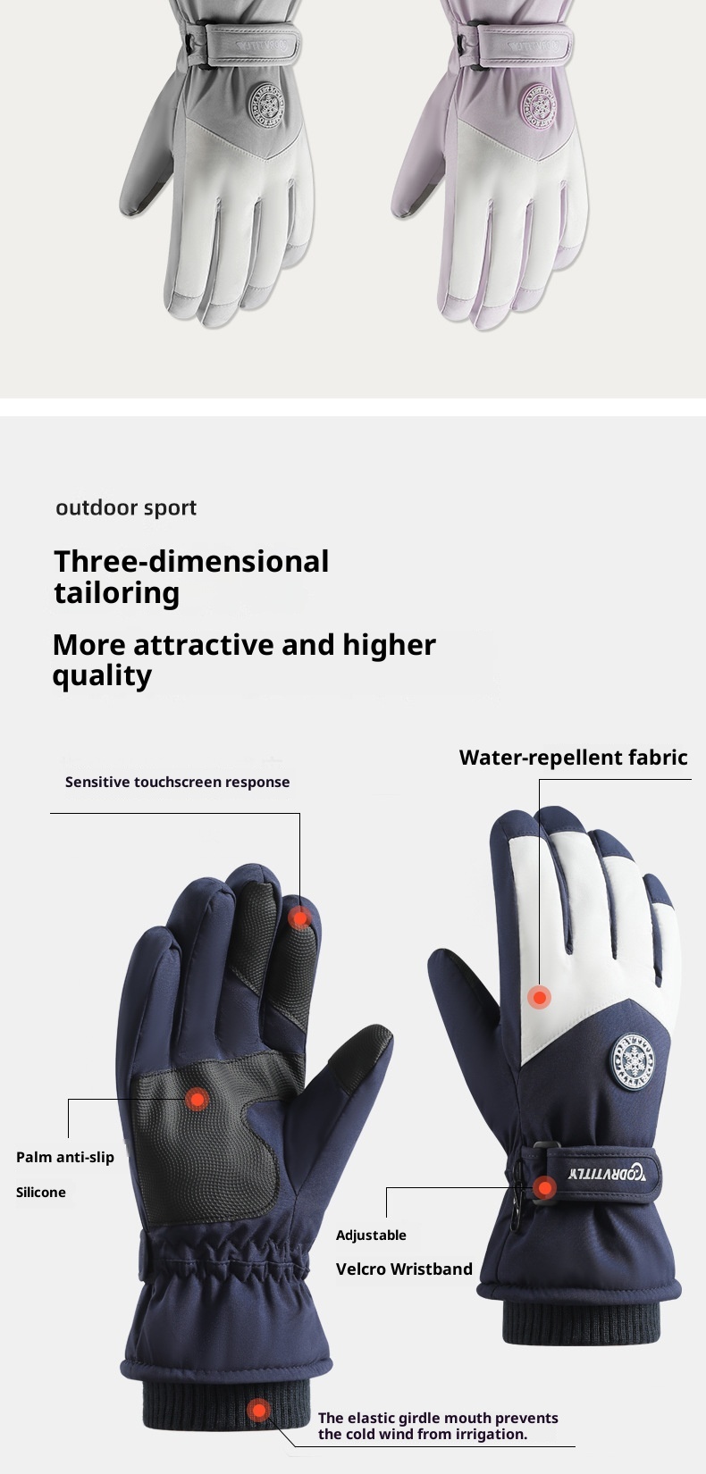 Gants de ski d'hiver tactiles pour femmes avec boucle anti-perte, gants de cyclisme chauds doublés en polaire épaisse et résistants au froid pour l'extérieur_voghion.com