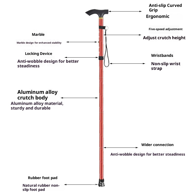 001 Bastone da passeggio per anziani, telescopico, pieghevole, portatile, da arrampicata, da trekking, antiscivolo, in lega di alluminio, con manico curvo_voghion.com