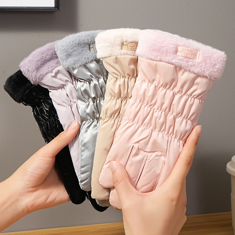 001 Ski Warme, wasserabweisende Handschuhe für Studentinnen mit niedlichen Bärenohren, Touchscreen-Funktion, Winter-Radfahren, kältebeständig, verdickt, Outdoor-Handschuhe_voghion.com