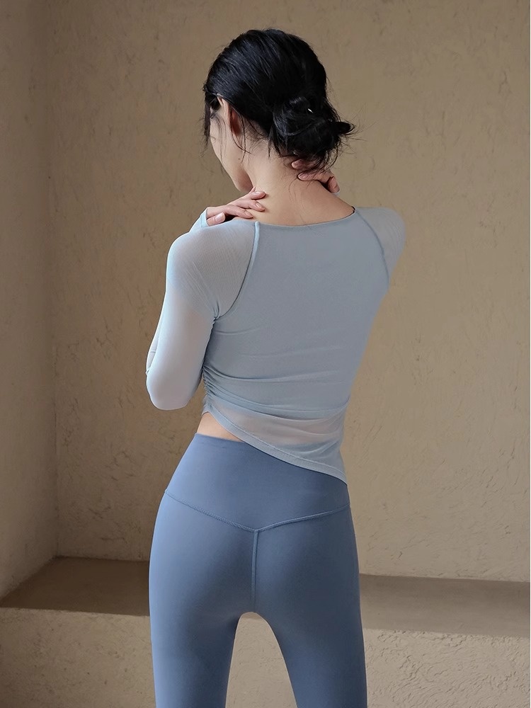 001 Yoga Clothes With Chest Pads Fo Women, Mesh Splicing, Quick-dy Spots Top, High-end Feel, Pilates Taining Fitness_voghion.com
