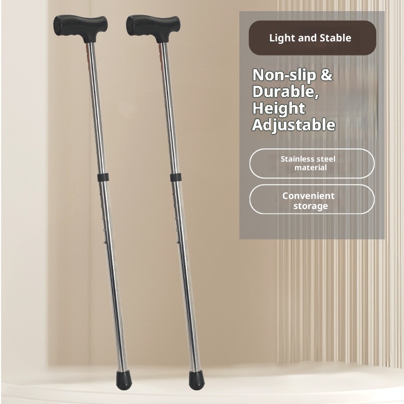 001 Bastone da passeggio telescopico antiscivolo regolabile per esterni in acciaio inossidabile per uso domestico per anziani disponibile all'ingrosso_voghion.com