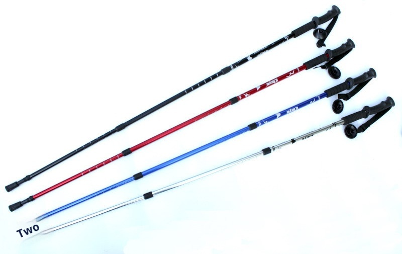 001 Bastone da trekking in lega di alluminio transfrontaliera di fabbrica, tre sezioni, assorbimento degli urti, forniture per escursioni all'aperto, camminata_voghion.com