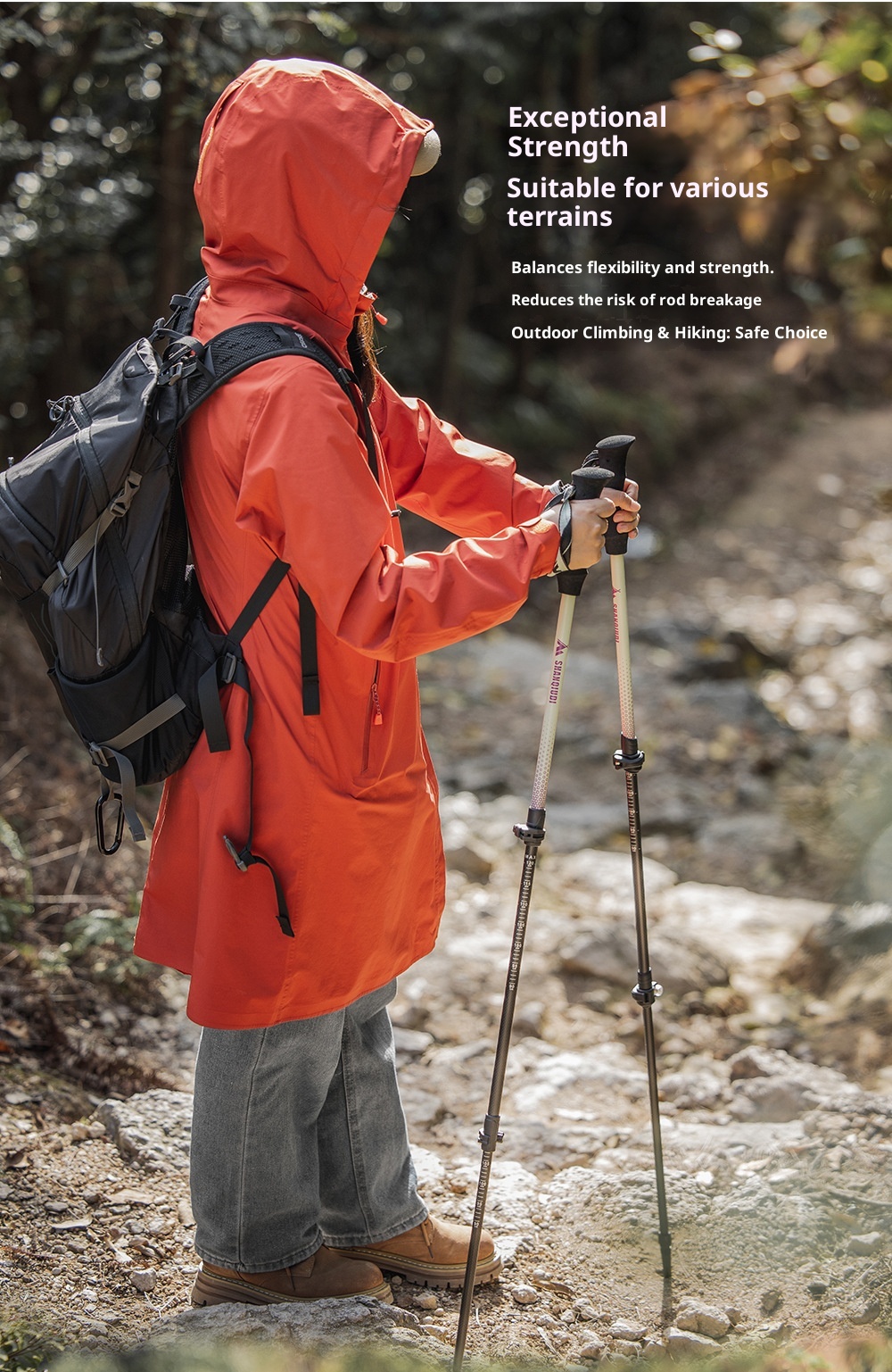 001 Carbon Fiber Trekking Pole Telescopic Three-Section Stick Adjustable Portable Essential Supplies Outdoor Hiking_voghion.com